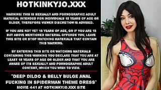 Deep dildo and belly bulge anal fucking in spiderman theme dress Hotkinkyjo