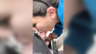 Stupid wife sucking dick in store like a whore