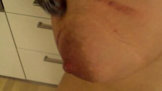 Girlfriend punishes her own tits
