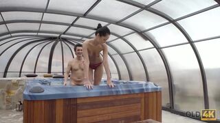 OLD4K. Angie Moon receives a lot of cum in mouth from old