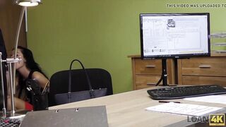 Long-haired brunette Inga comes to a small loan company