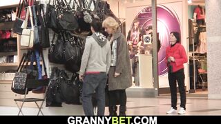 Young guy picks up skinny mature blonde for sex