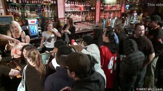 Hot tied brunette d. in bar