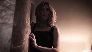 Horny blonde MILF caught her stepson fucking with his girlfriend on a couch and decided to joined them in a hot threesome session.
