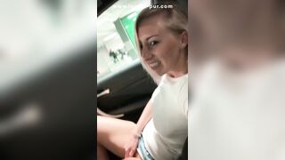 Omg so risky! Tight pussy fingered to orgasm in the public car park