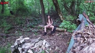 Spying a wonderful girl masturbating in the woods