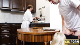 SISPORN. After dinner guy convinces stepsister to have sex