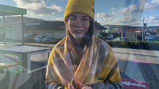 Blowjob in the car wash, fucking and cum on the face in the toilet at the gas station