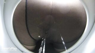 Pissing and forgetting to take off pantyhose