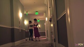What an amazing threesome lesbian action with three stunning beauties and a big white strap on