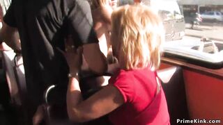 Blonde fucked in public bus by day