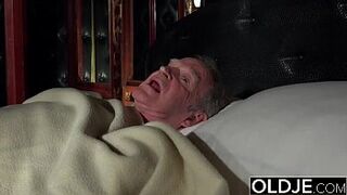 Grandfather fucks the hot maid fingers her young pussy and gets blowjob