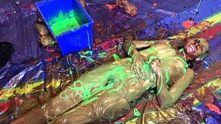 VERY Naughty Sexy Girl, playing with Custard Pies and Messy Slime