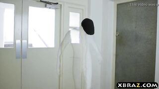 Huge tits wife fucks an invisible man with a gigantic cock
