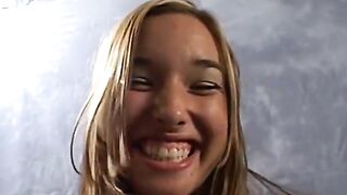 Tiny blonde amateur teen excited to suck a hard cock