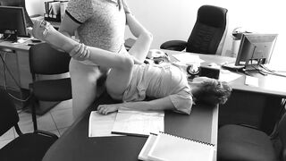 The boss fucks his tiny secretary on the office table and films it on hidden camera