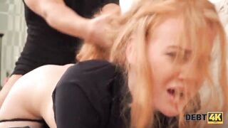 Debt4k. Redhead Knows How To Calm Loan Officer By Having Sex