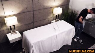 hidden masseuse sucks cock under the table