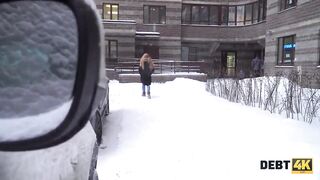 Debt4k. Cunning guy fucks shaved pussy of red-haired cutie