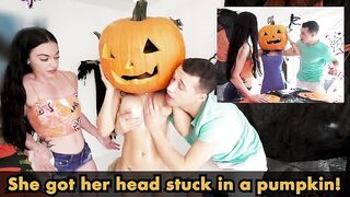 MILF Tia Cyrus Got Her Head Stuck In A Pumpkin. You Know What Happens Next! Hahaha