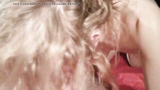 Skinny blonde MILF gets facial on bed
