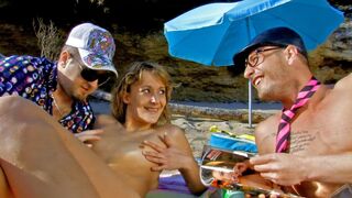 French teen Evy Sky has a very crazy anal threesome on the beach