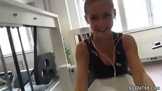 Small German Teen Seduce Stranger to Fuck in Gym