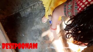 desi Poonam is in the bathroom, then a person comes in for a hard fuck