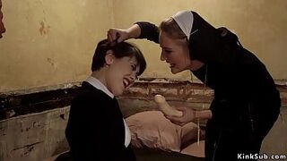 Brunette sister rimming lesbian nun