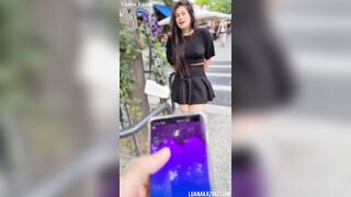 Husband makes Luana Kazaki come out in public in central Switzerland