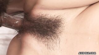 Asian redhead slams her hairy cunt on a hard schlong