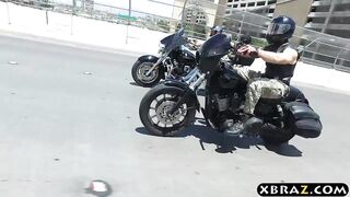 Emo biker babes banged by two thugs in their clubhouse