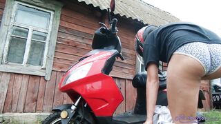 Girl In Helmet Jerks Pussy To Orgasm On Step Brother Motorcycle