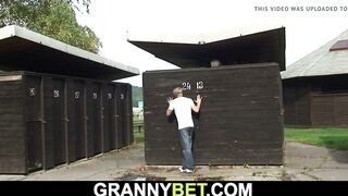 Big-cocked guy fucks busty grandma in changing room