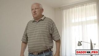 old man makes happy his daughter in law