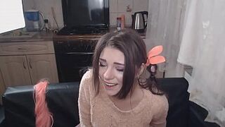I caress my breasts and play with a dildo