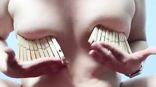 Clothes pin titty jiggle