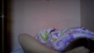 Hacked laptop camera. Girl plays with her big breasts.