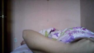 Hacked laptop camera. Girl plays with her big breasts.