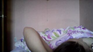 Hacked laptop camera. Girl plays with her big breasts.