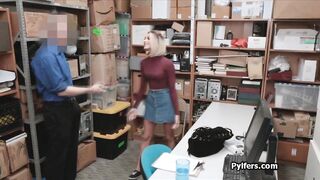 Slim blonde bends over for stealing goods