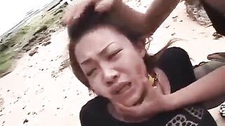 Asian Lesbian Threesome BDSM Exploration On Beach In Public