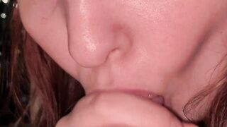 Cum in my mouth. Gentle, slow blowjob close-up