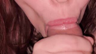 Cum in my mouth. Gentle, slow blowjob close-up