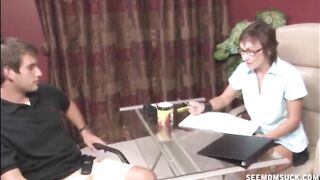 Mature Lady Sucks The Naked Guy's Boner