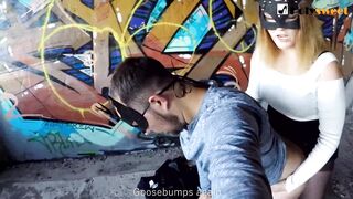 Drawing graffiti, fucking a guy and giving cum on my chest (risky public pegging)