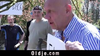 Six mad grandpas gangbang rich young blonde to r.