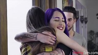 Stepbrother And Stepsister Help Stepcousin With Phone Addiction- Jessae Rosae And Val Steele