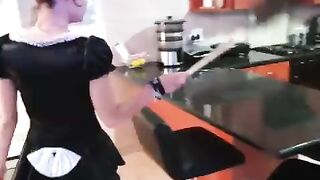 French maid gets piss in her face and cleans it