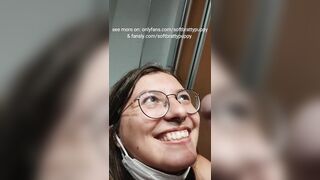 Public train toilet blowjob and piss swallowing